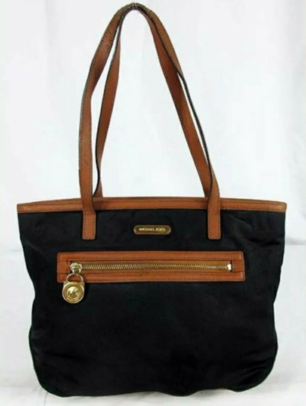Michael Kors Kempton Black and Brown Leather-Trim Nylon Tote